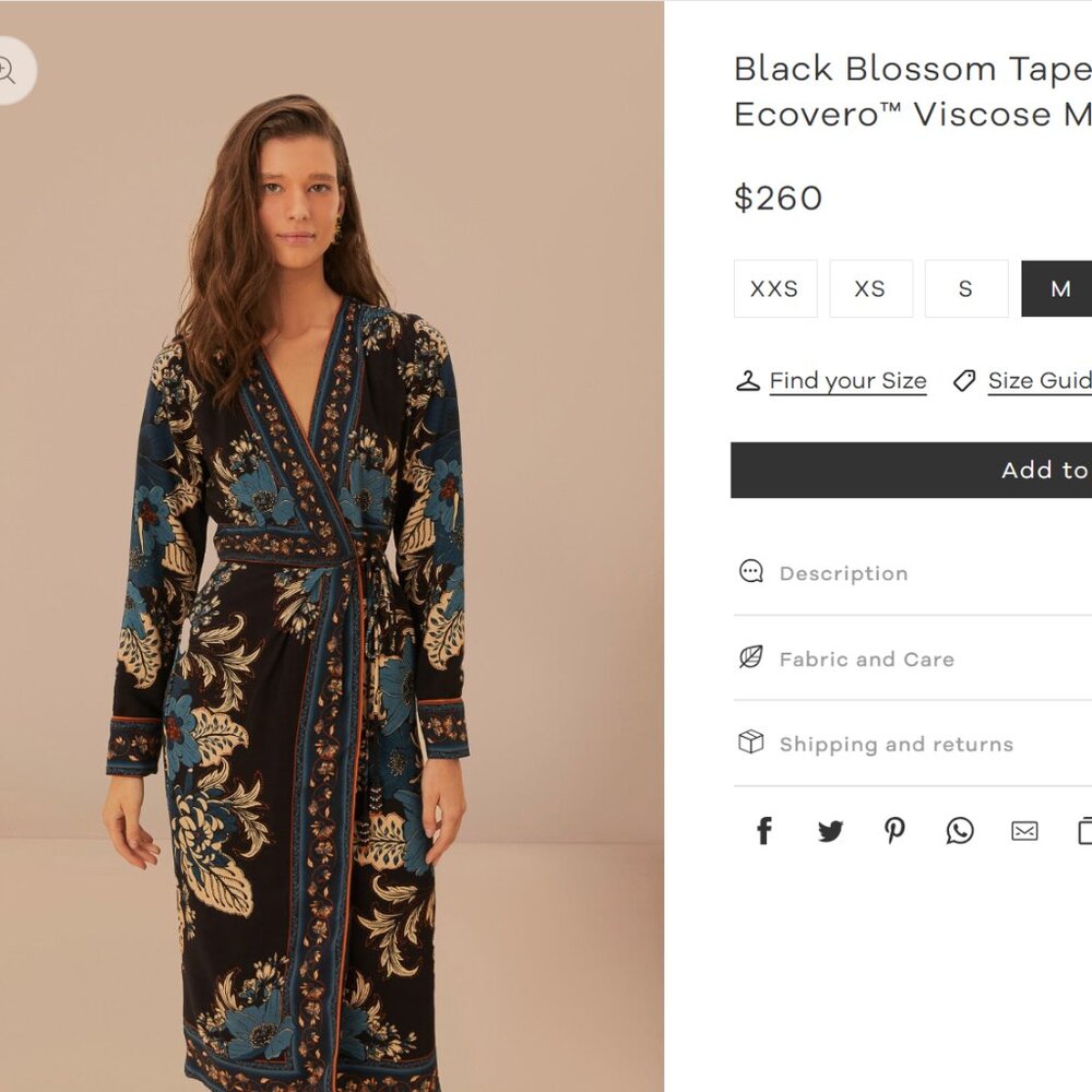 Black Blossom Tapestry LENZING™ ECOVERO™ Viscose Midi Wrap Dress